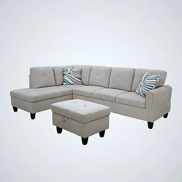 Pemberly Row Contemporary 3PC Left-Facing Sectional Sofa with Ottoman