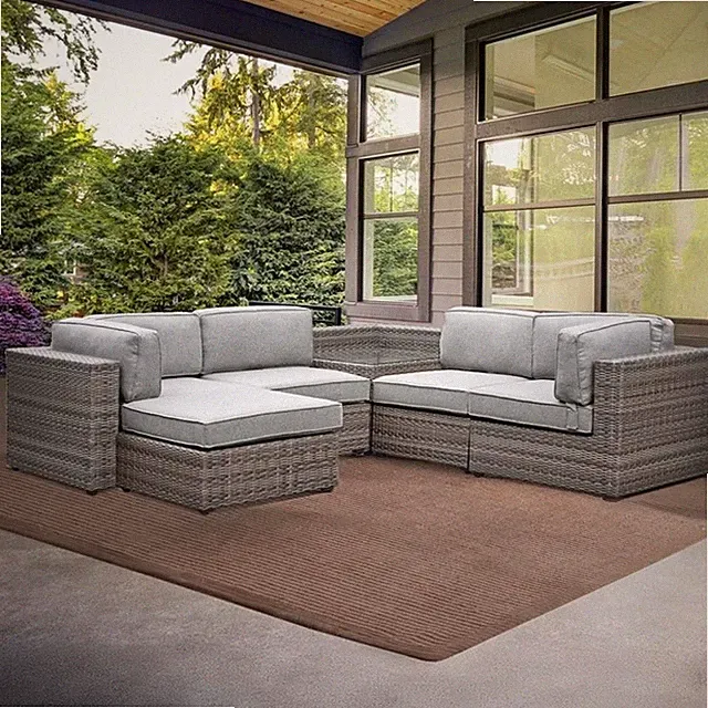 Pemberly Row Contemporary 5-piece Outdoor Sectional Sofa Set in Tan