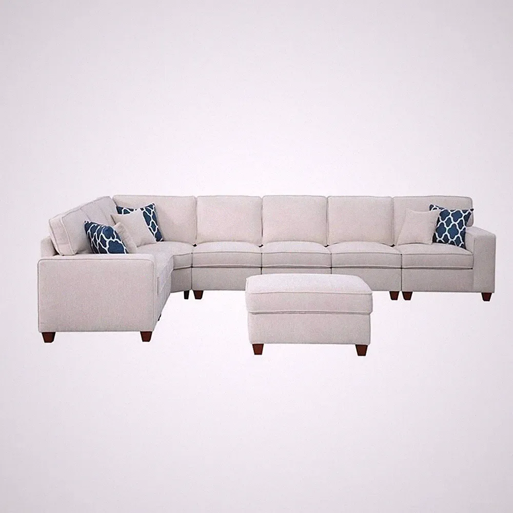 Pemberly Row Contemporary 8-Piece Upholstered Modern Sectional in Beige