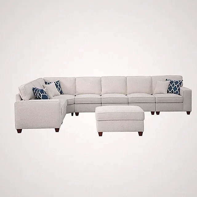 Pemberly Row Contemporary 8-Piece Upholstered Modern Sectional in Beige