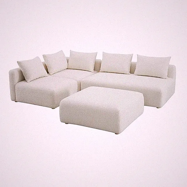 Pemberly Row Contemporary Cream Boucle 4-Piece Modular Chaise Sectional