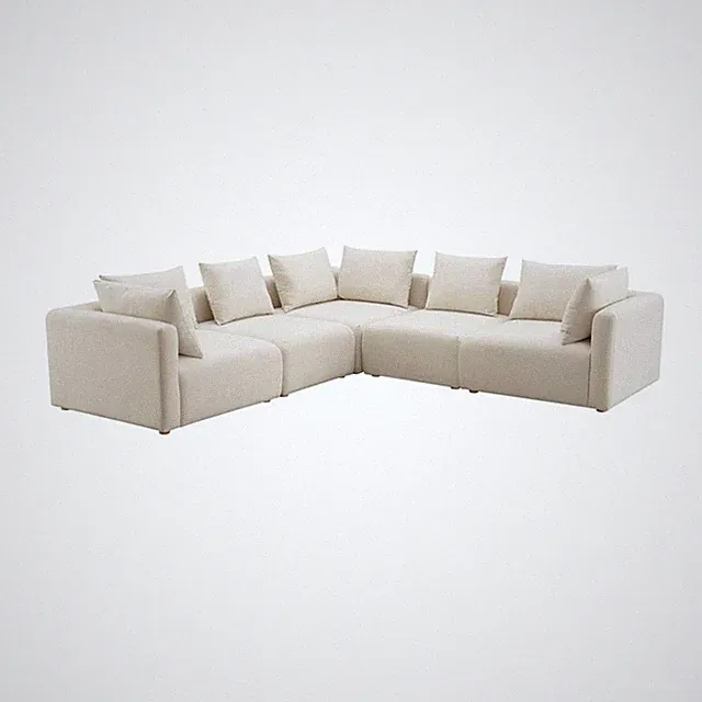Pemberly Row Contemporary Cream Linen 5-Piece Modular L-Sectional