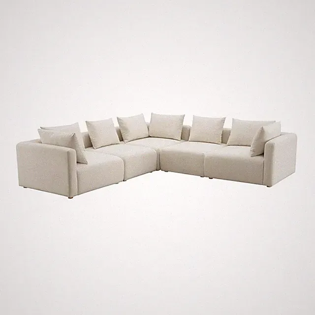 Pemberly Row Contemporary Cream Linen 5-Piece Modular L-Sectional
