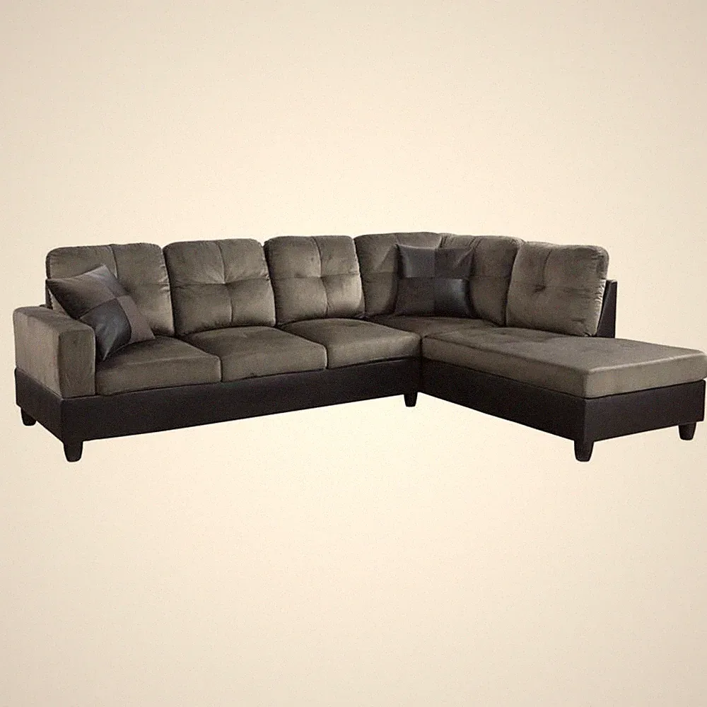Pemberly Row Contemporary Fabric Right Facing Sectional in Taupe Gray