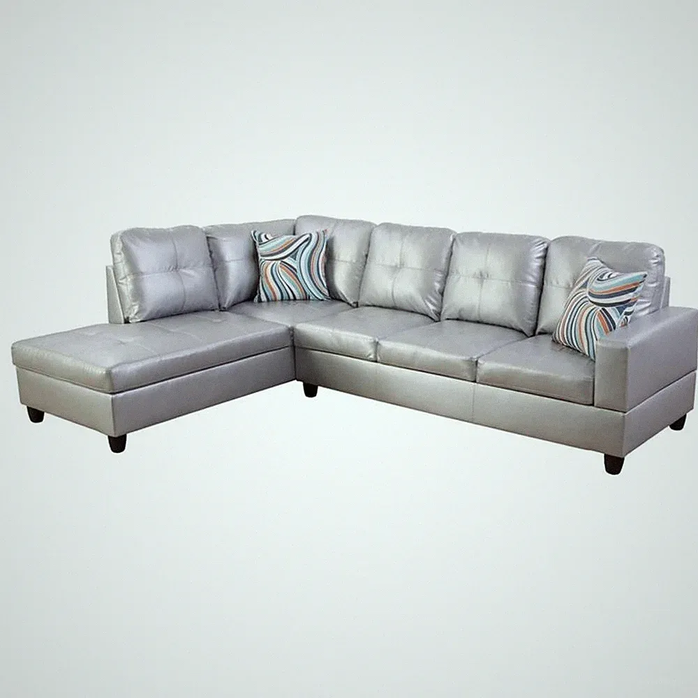 Pemberly Row Contemporary Faux Leather Left Sectional Sofa in Silver White