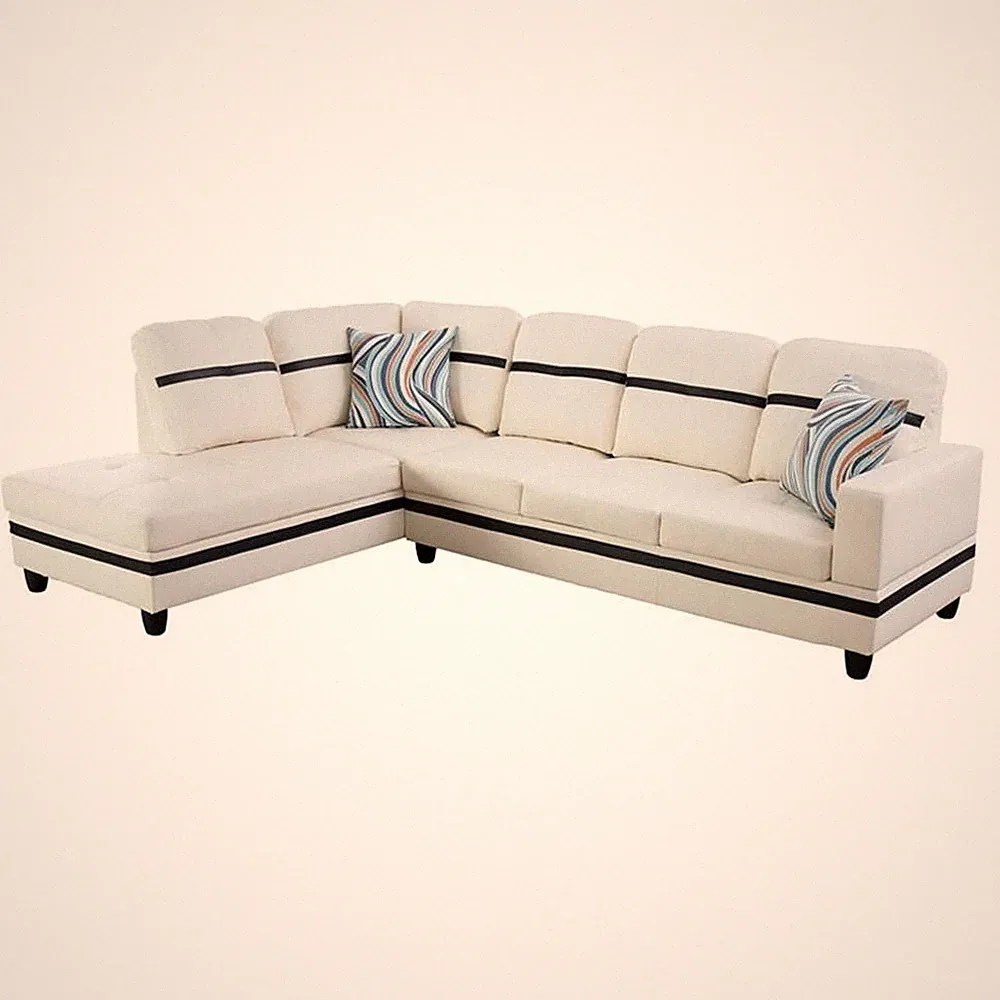 Pemberly Row Contemporary Faux Leather Left Sectional Sofa in White and Black