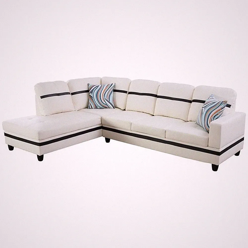 Pemberly Row Contemporary Faux Leather Left Sectional Sofa in White and Black