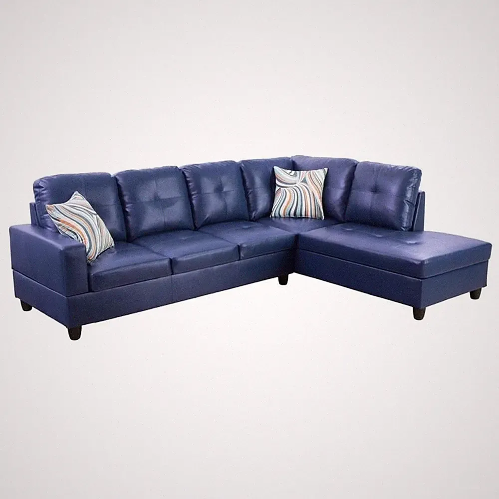 Pemberly Row Contemporary Faux Leather Right Sectional Sofa in Blue