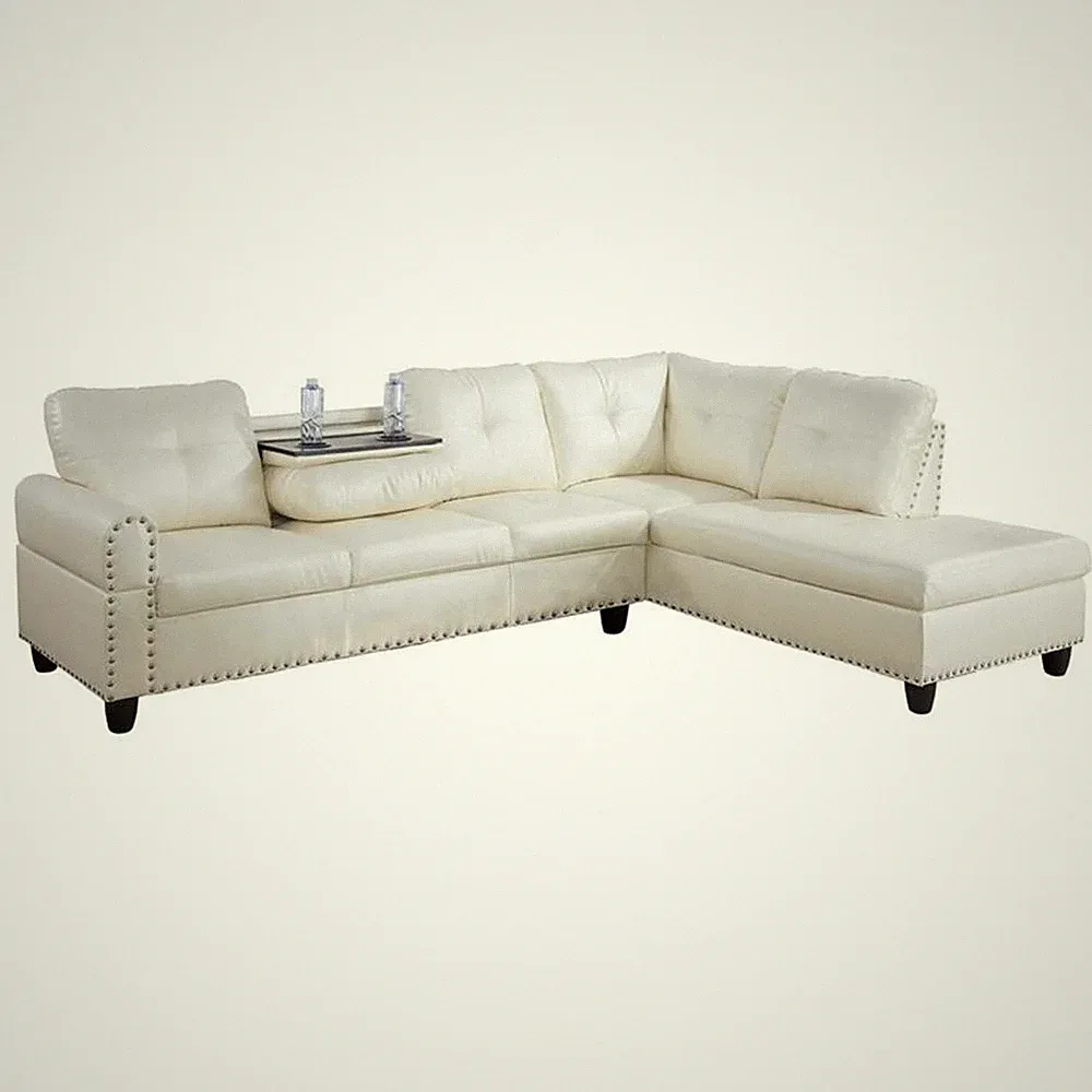 Pemberly Row Contemporary Faux Leather Sectional Sofa in Shiny White