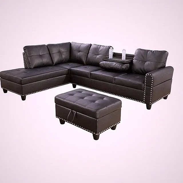 Pemberly Row Contemporary Left-Facing Sectional & Ottoman in Black