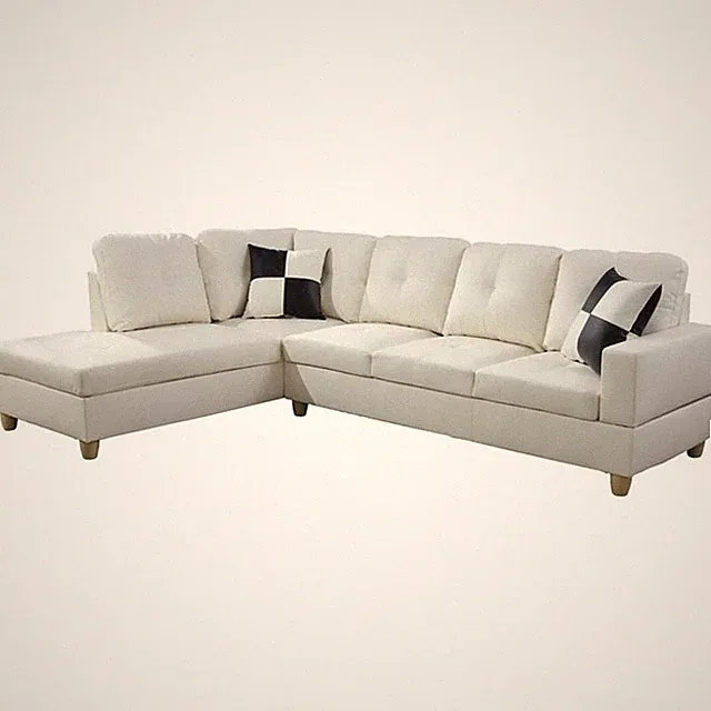 Pemberly Row Contemporary Left-Facing Sectional Sofa Set in Off White