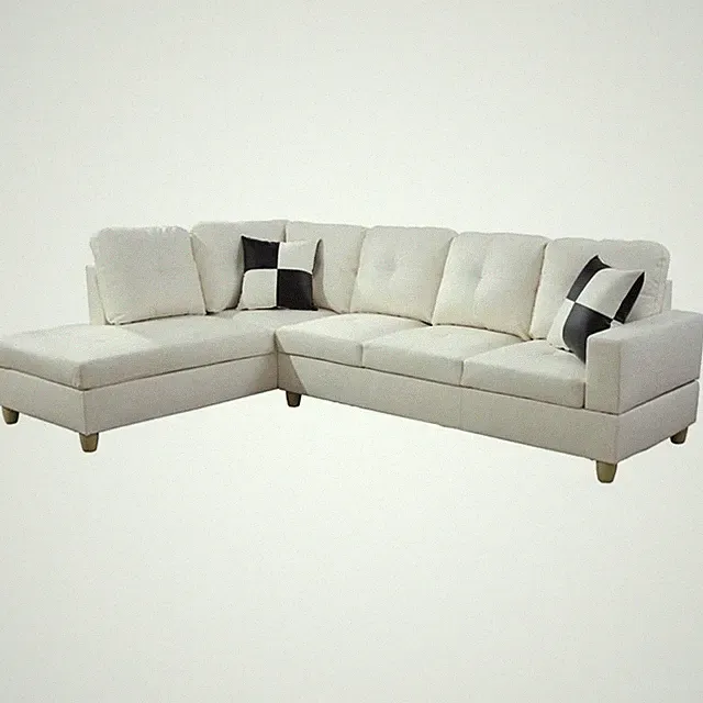 Pemberly Row Contemporary Left-Facing Sectional Sofa Set in Off White