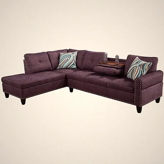 Pemberly Row Contemporary Linen Fabric Sectional Sofa in Amaranth Purple