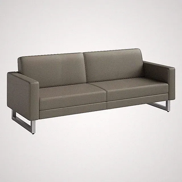 Pemberly Row Contemporary Lounge Sofa Gray Vinyl with Metal Resi Feet