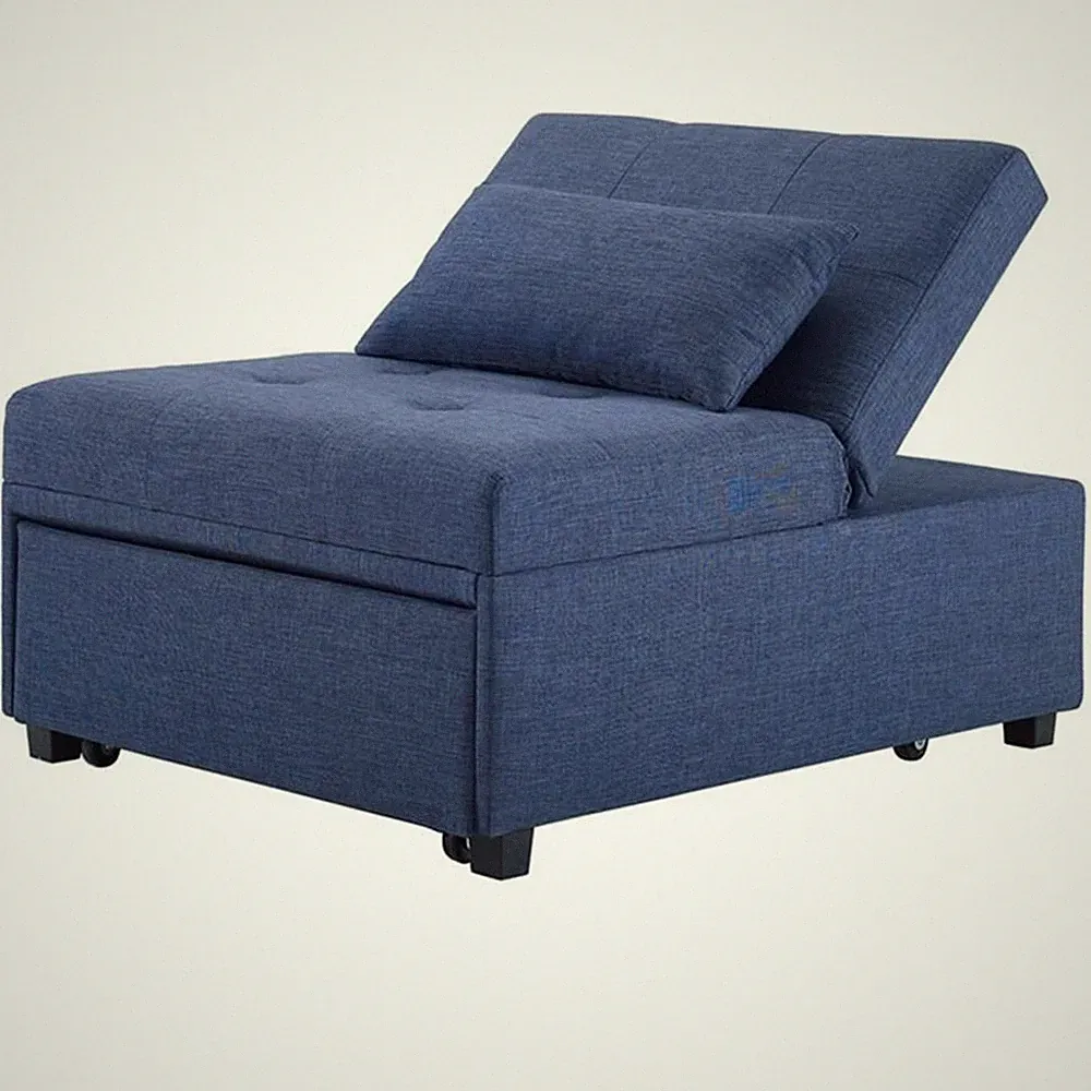 Pemberly Row Contemporary Microfiber Fabric Convertible Sofa Bed in Blue