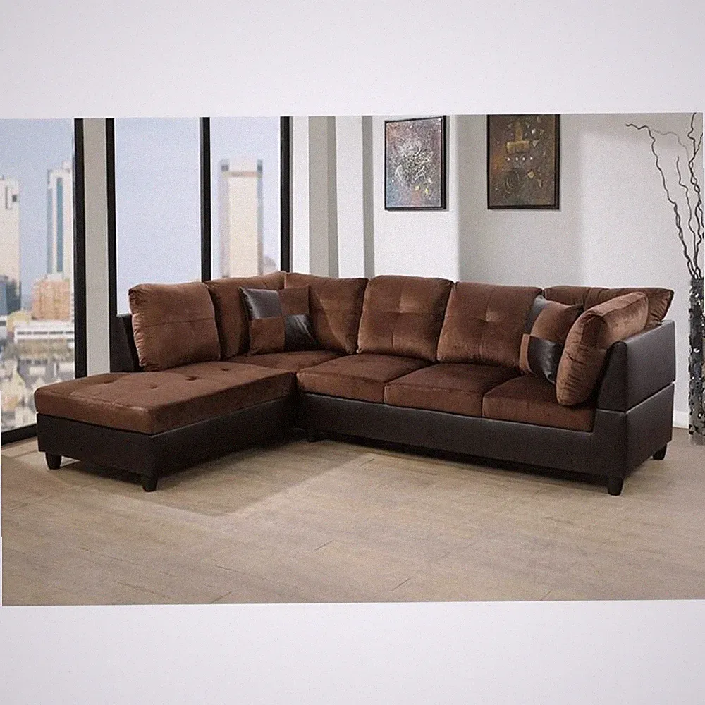 Pemberly Row Contemporary Microfiber Fabric Left Facing Sectional in Chocolate