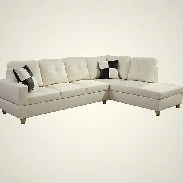Pemberly Row Contemporary Right-Facing Sectional Sofa Set in Off White
