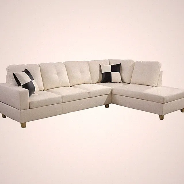 Pemberly Row Contemporary Right-Facing Sectional Sofa Set in Off White