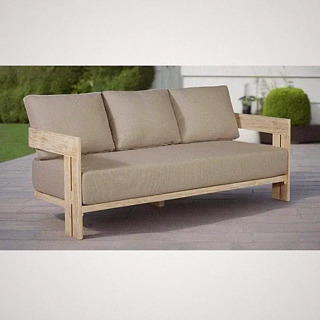 Pemberly Row Contemporary Teak Wood Natural Look Sofa in Gray