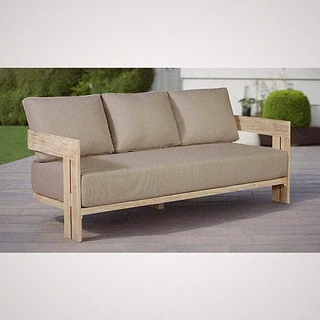 Pemberly Row Contemporary Teak Wood Natural Look Sofa in Gray