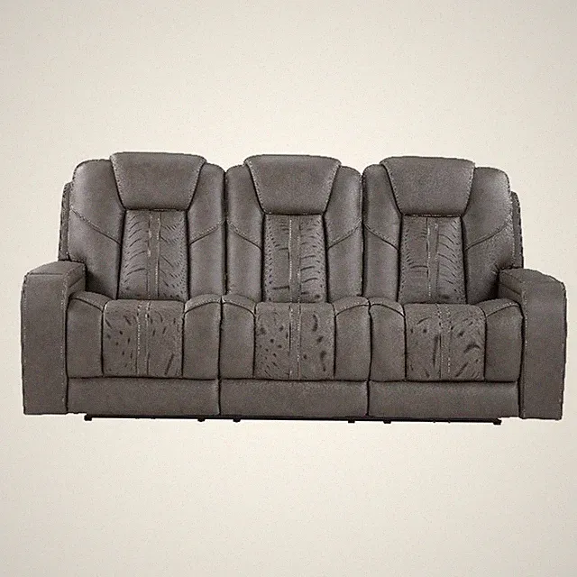 Pemberly Row Contemporary Triple Power Leather Theater Sofa in Gray
