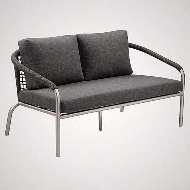 Pemberly Row Contemporary Two Seater Aluminum Sofa in Slate Gray
