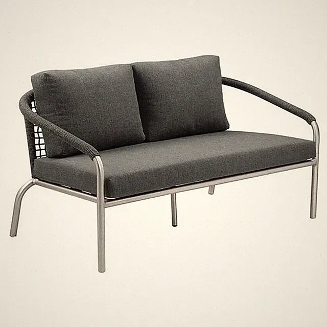Pemberly Row Contemporary Two Seater Aluminum Sofa in Slate Gray