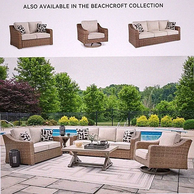 Pemberly Row Contemporary Wicker / Rattan Beige Outdoor Loveseat
