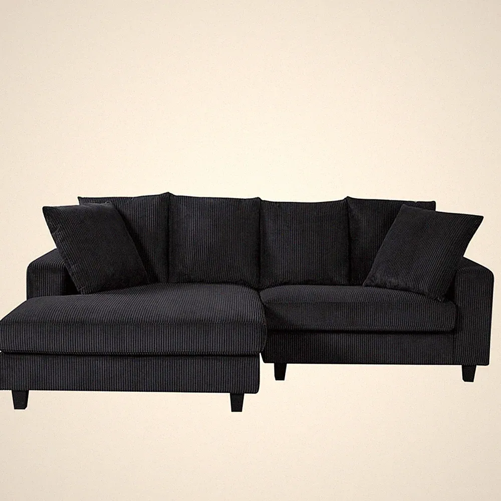 Pemberly Row Corduroy Left-Facing Sleeper Sectional in Dark Gray
