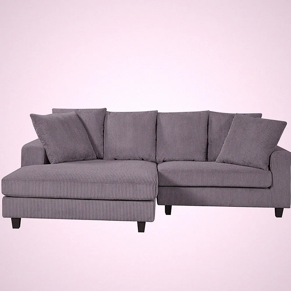 Pemberly Row Corduroy Sleeper Sectional with Left-Facing Chaise in Gray