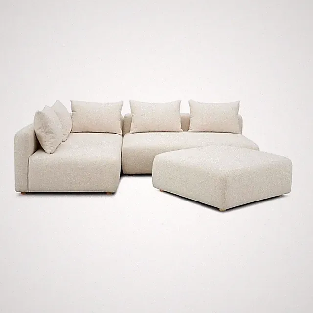 Pemberly Row Cream Heavy Textured Fabric 4-Piece Modular Chaise Sectional