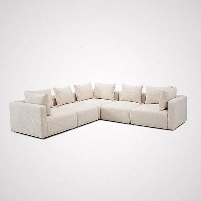 Pemberly Row Cream Heavy Textured Fabric 5-Piece Modular L-Sectional