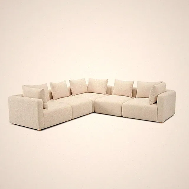 Pemberly Row Cream Heavy Textured Fabric 5-Piece Modular L-Sectional