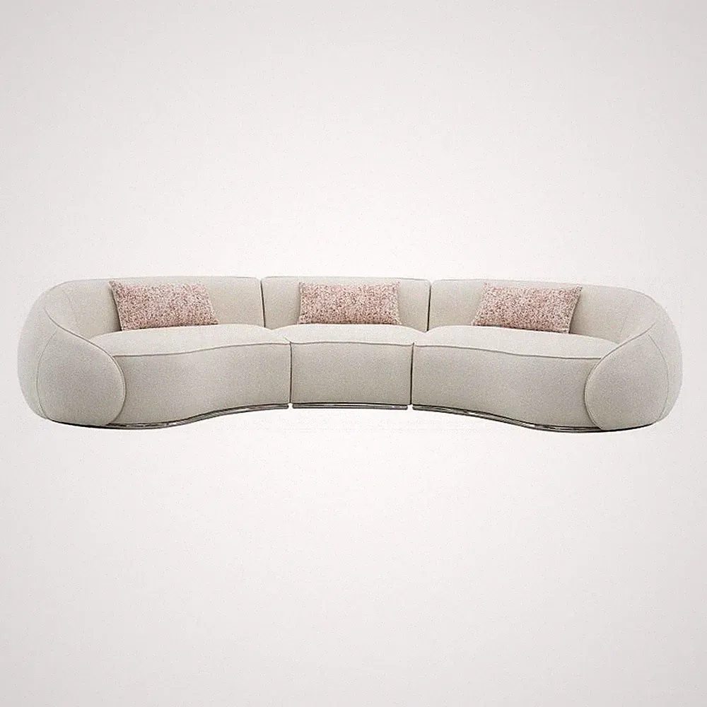 Pemberly Row Curved Sectional Sofa with 3 Pillows in Beige Boucle Fabric