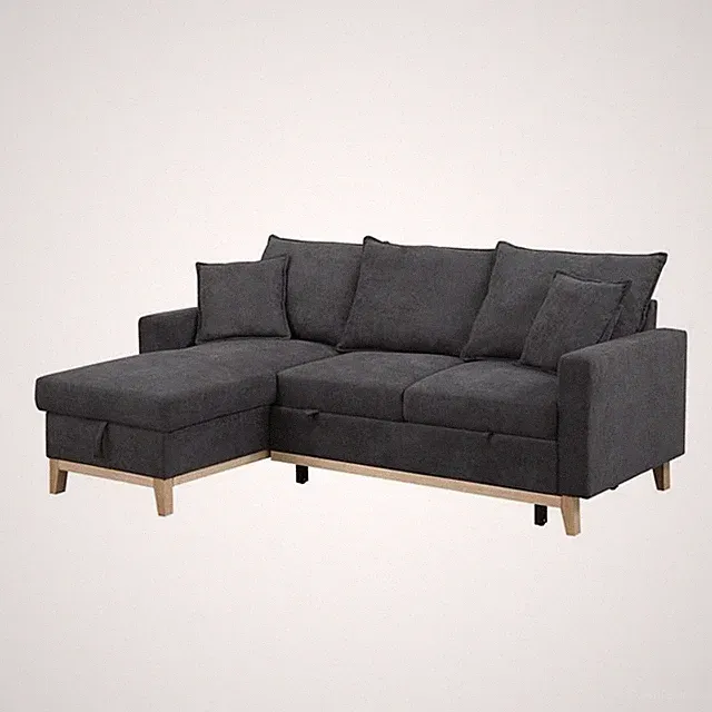 Pemberly Row Dark Gray Fabric Reversible Sleeper Sectional with Storage Chaise