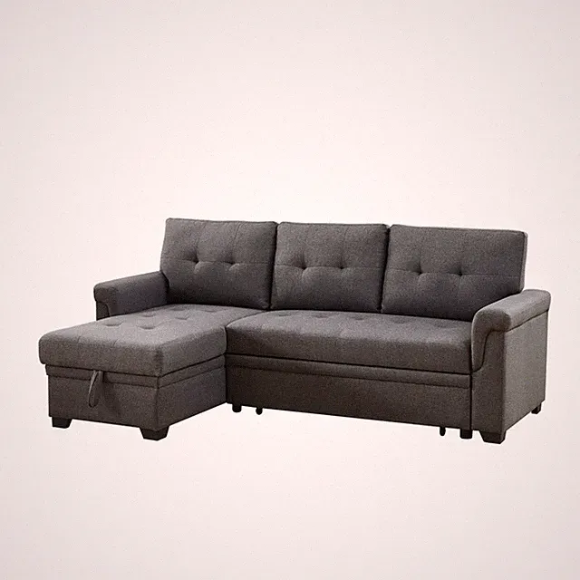 Pemberly Row Dark Gray Fabric Reversible Sleeper Sectional with Storage Chaise