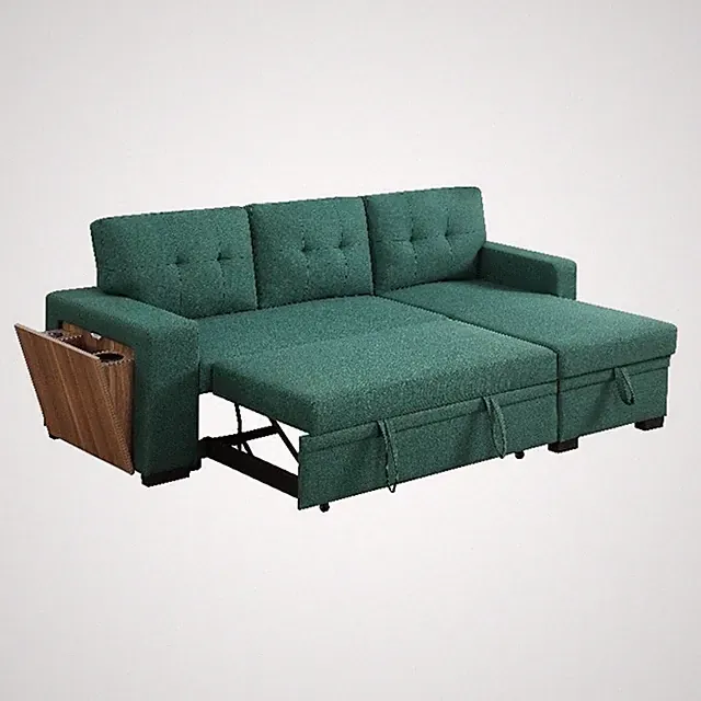 Pemberly Row Fabric Reversible Side Compartment Sleeper Sectional Sofa Bed-Green