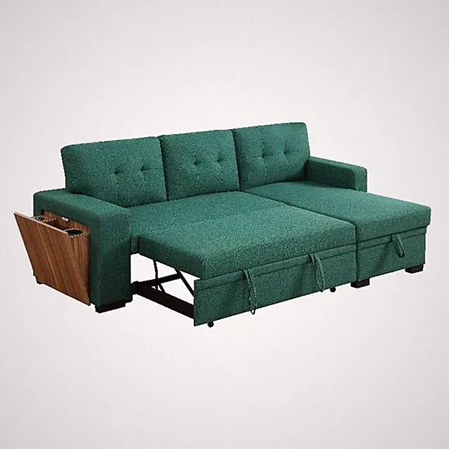 Pemberly Row Fabric Reversible Side Compartment Sleeper Sectional Sofa Bed-Green