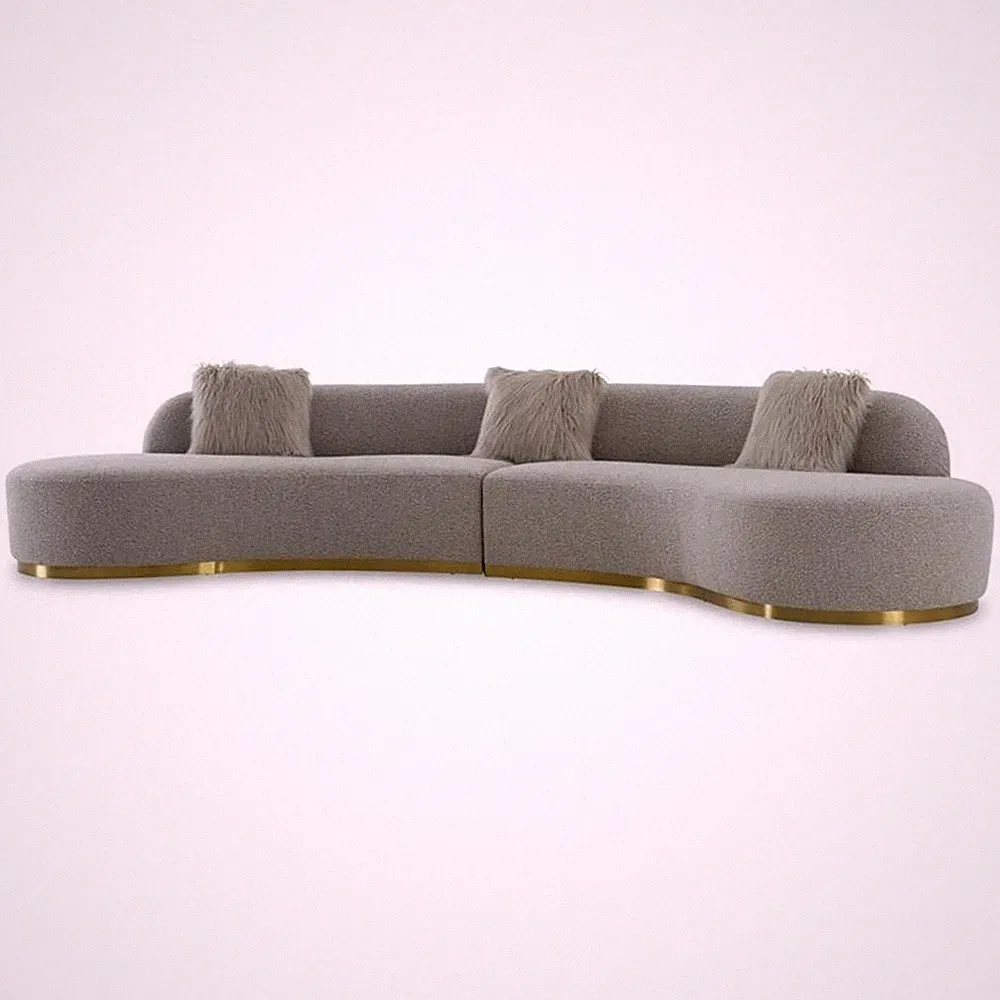 Pemberly Row Fabric & Stainless Steel Sectional Sofa in Gray