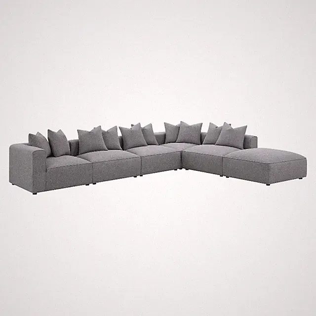 Pemberly Row Fabric Upholstered 6-piece Tight Seat Modular Sectional Gray