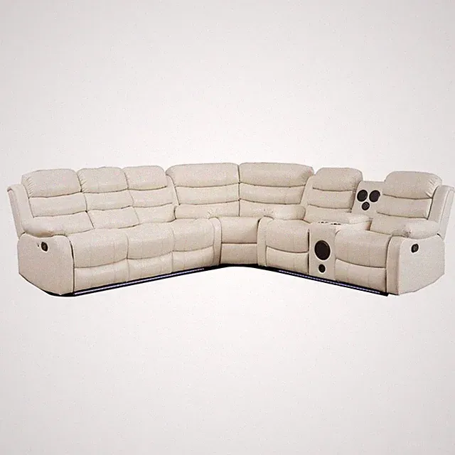 Pemberly Row Faux Leather Living Room Set Modern Reclining Sectional Sofa White