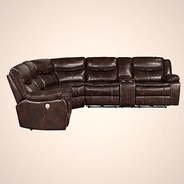 Pemberly Row Faux Leather Power Reclining Sectional Sofa Dark Brown