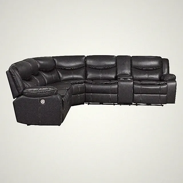Pemberly Row Faux Leather Power Reclining Sectional Sofa Dark Gray