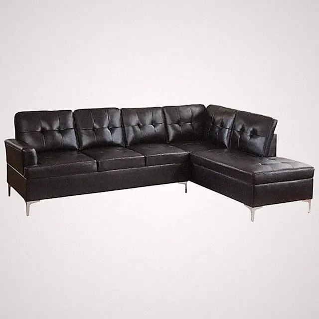 Pemberly Row Faux Leather Tufted Sectional with Chaise in Black