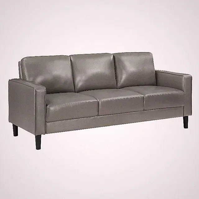 Pemberly Row Faux Leather Upholstered Track Arm Faux Leather Sofa Gray