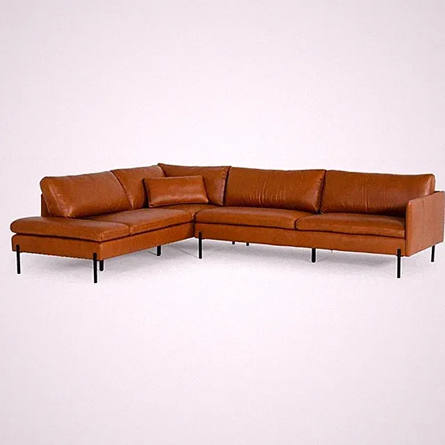 Pemberly Row Genuine Leather Left Facing Sectional Sofa in Cognac Brown