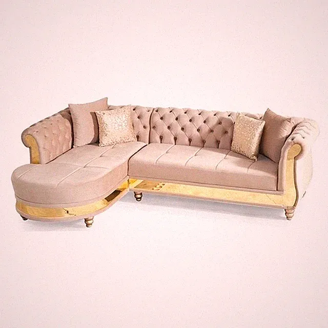 Pemberly Row Gold Detailed Tufted Upholstery Sectional made with Wood In Taupe