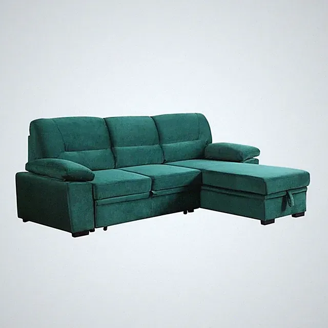 Pemberly Row Green Velvet Reversible Sleeper Sectional with Storage Chaise