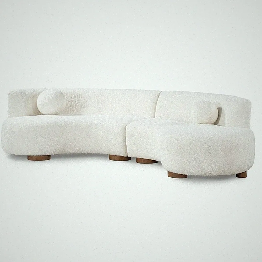 Pemberly Row Ivory Fabric Upholstery Sectional Sofa with Retro Curves