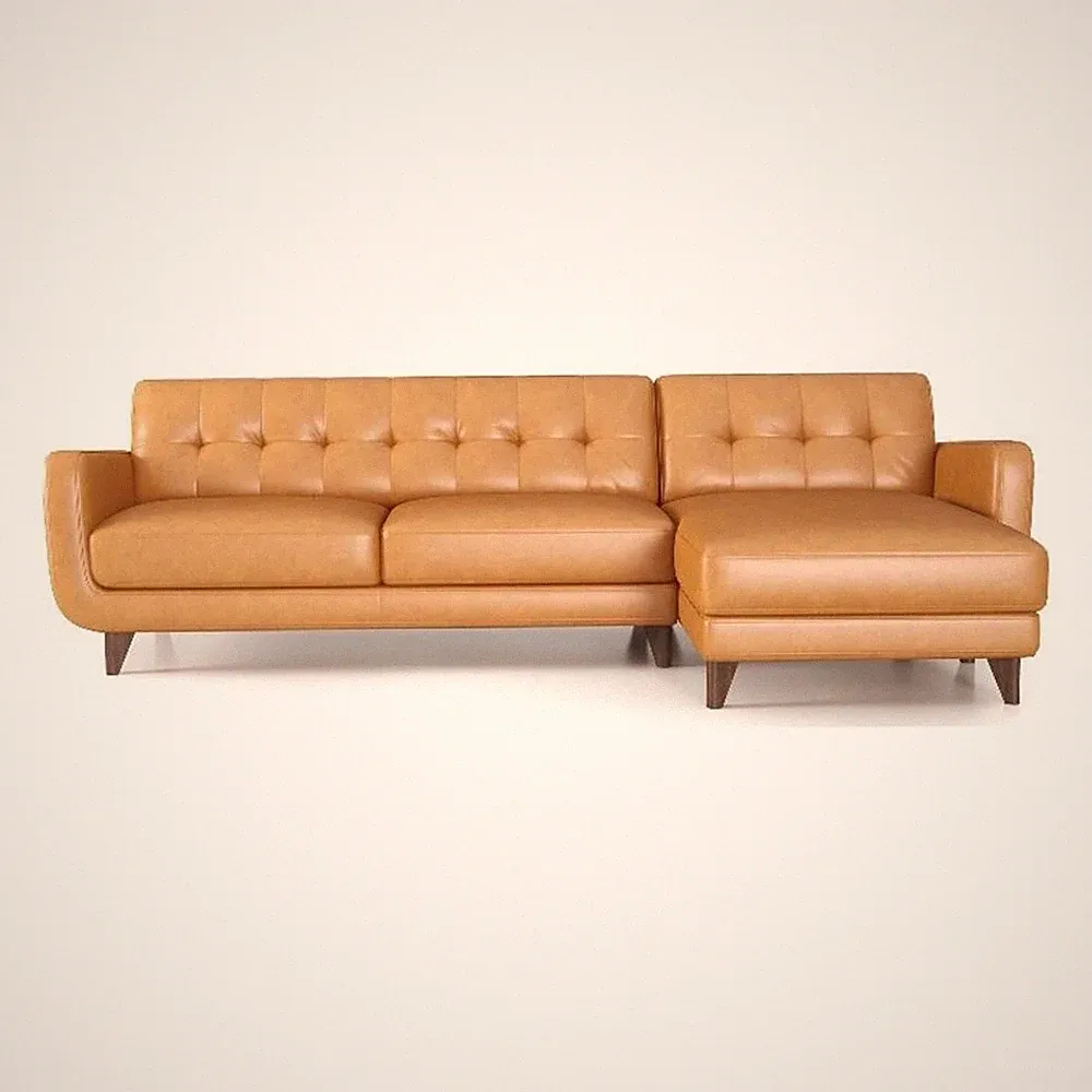 Pemberly Row L-Shape Tight Back Leather Upholstery Right-Facing Sectional in Tan